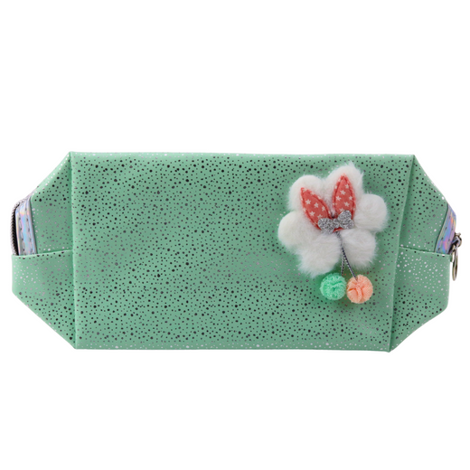Pencil Case Cosmetic Bag Bow Shimmering Particles Turquoise Mint