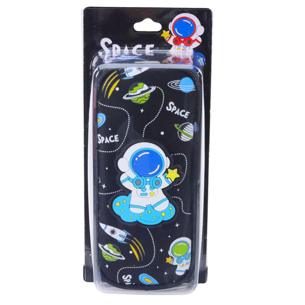 School Pencil Case Space Cosmonaut Two Pockets Black