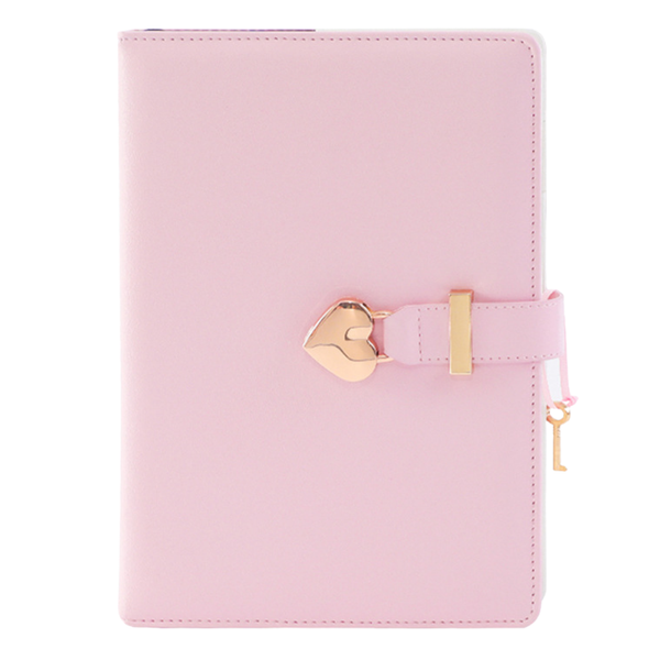Diary Notebook Heart-shaped Padlock Key Pink