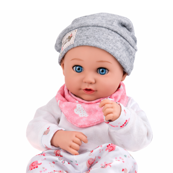 Baby Doll with Feeding Accessories, Bib, Hat, 28 cm
