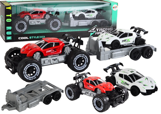  Auto Terenowe Czerwone Laweta Pojazd Sportowy Zestaw 