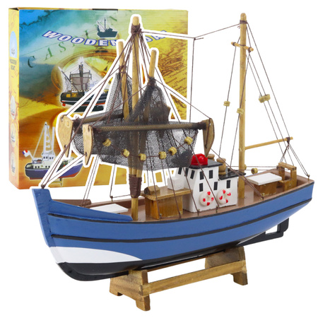 Sammlerstück Deko-Modell Fischerboot Schiff Blau 30x26cm