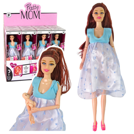 Pregnant Mom Baby Doll Opening Belly Blue Dress 30 cm