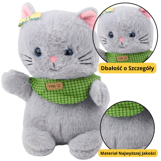 Plüsch Maskottchen Kuscheltier Katze Grau Grün Schal Schleife 22cm