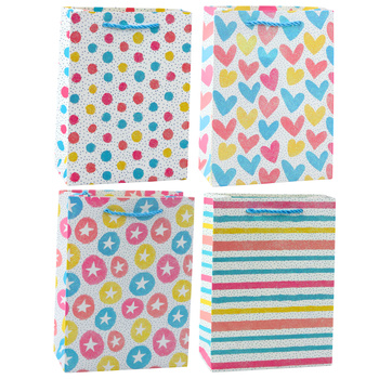 Geschenktüte Herzen Sterne Punkte Streifen Bunt 23 x 18 x 10,5 cm