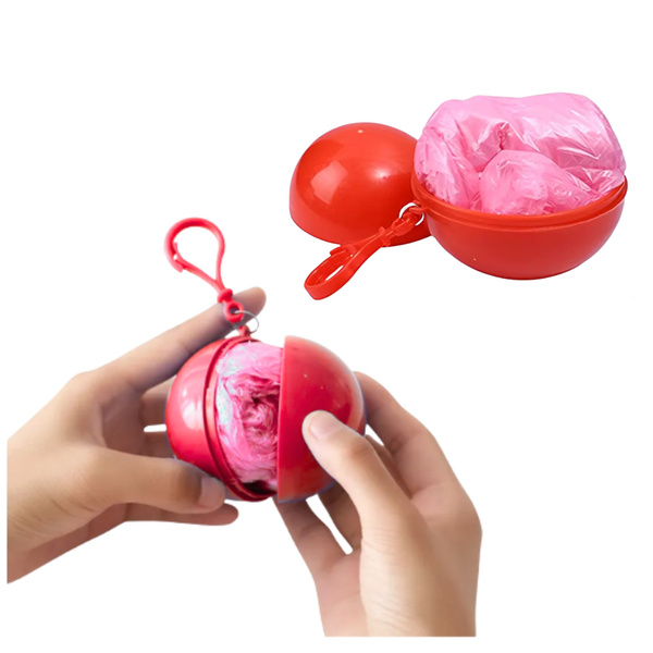 Raincoat Cloak with Ball Keychain Red