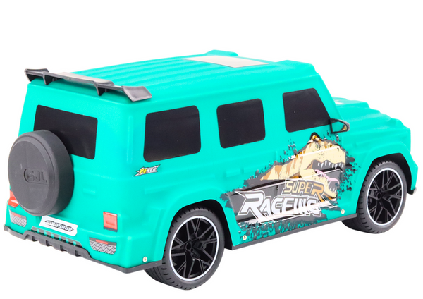 Ferngesteuertes RC-Auto mit Dinosaurier, Maßstab 1:10, Grün