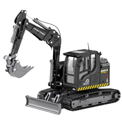 Wheel Excavator With Bulldozer Metal Huina Black 1:50