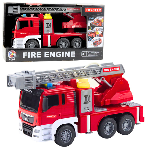 Feuerwehrwagen mit Hupe, Feuerwehrfahrt, Wasserstrahl, Lichter, Geräusche