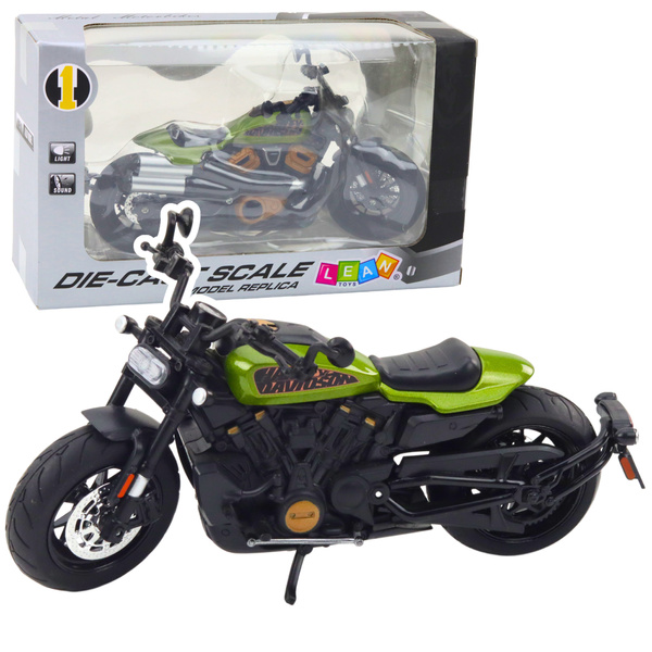 Motorcycle Chopper Metal Lights Sounds Black Green Elements 1:12