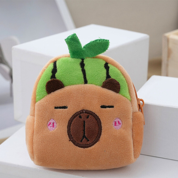 Plush Wallet with Keychain Capybara Watermelon Green 9.5 x 8 cm