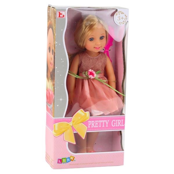 Doll in a Dress with a Bow, Long Hair, Pink, Comb, 38cm