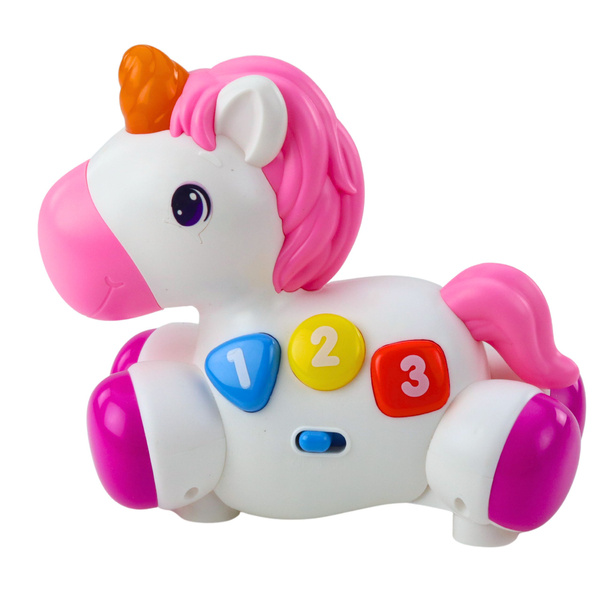 Interaktives Spielzeug für Kleinkinder: Einhorn auf Rädern mit Licht und Geräuschen