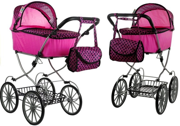 Puppenwagen Alice Retro Kinderwagen Puppe Puppenkarre Rosa