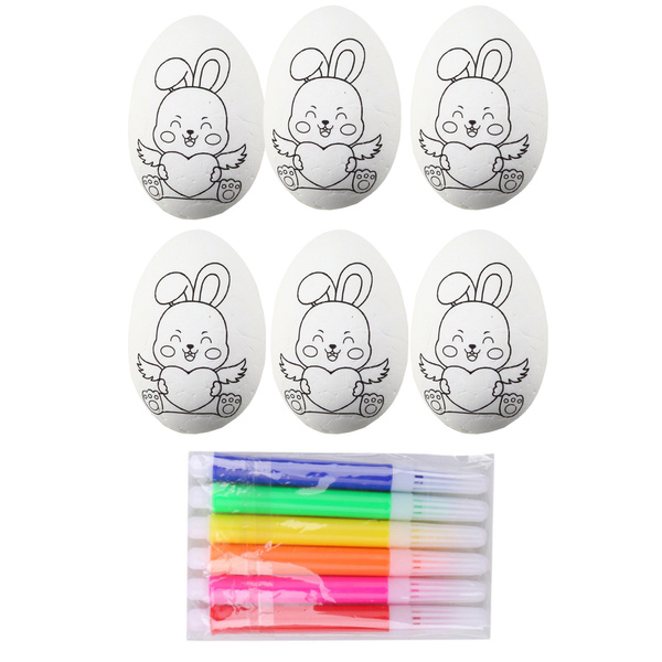 Easter Styrofoam Eggs For Painting Markers Rabbit Pattern E 6pcs