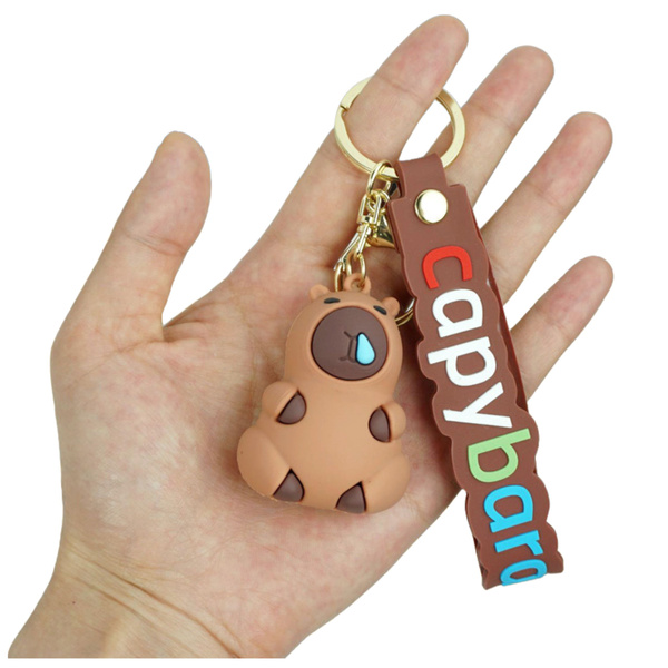 Keychain Capybara Figurine Brown Pendant Carabiner Ring