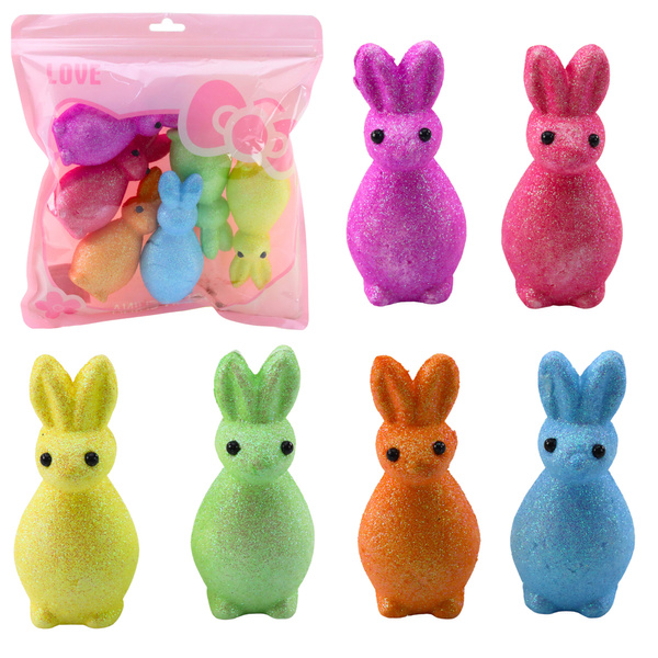 Styrofoam Easter Bunnies Glitter Decorative Colorful 6pcs