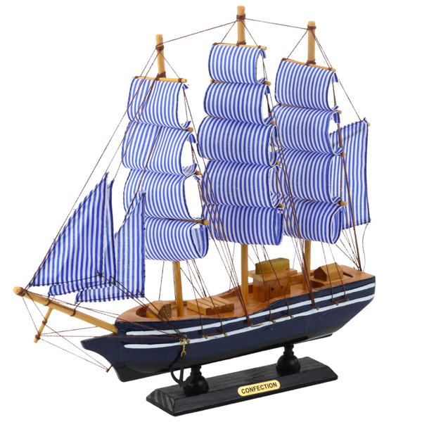 Sammlermodell Dekoratives Segelschiff Weiß und Blau 33x31cm