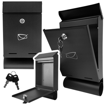 Mailbox for Letters and Newspapers, Black Galvanized Steel, 32.5x22.5x9.5cm