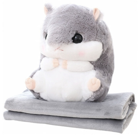 Plush Hamster Hand Warmer Blanket 190 x 100 cm 3in1 Gray 35cm
