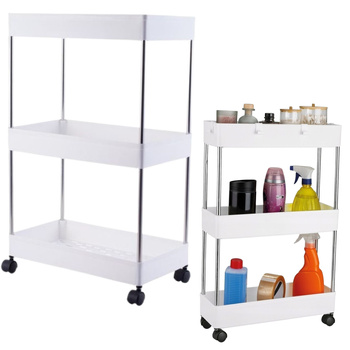 Mobile Shelf 3 Shelves White on Wheels