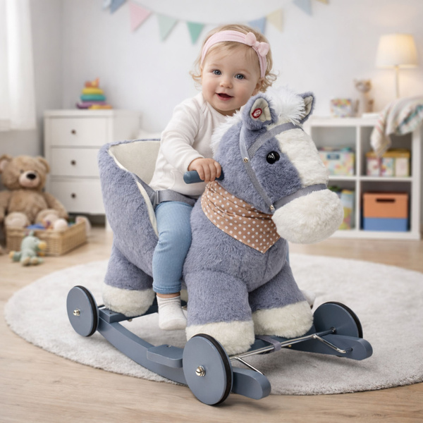 Schaukelpferd zum Draufsitzen, 2-in-1-Esel-Schaukelpferd für Kleinkinder, Grau