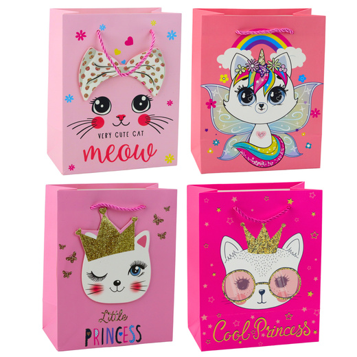 Paper Gift Bag Kittens Glitter Pink 23 x 18 x 10.5 cm