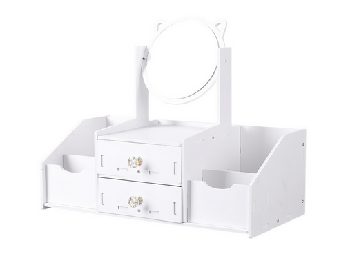 Small Children's Dressing Table, Mirror With Handles, Wooden Drawers, White