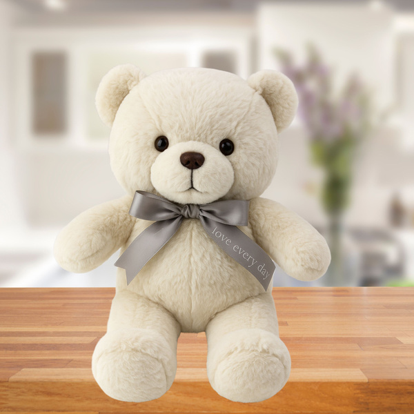 Plush Mascot Cuddly Toy Teddy Bear With Bow Happy Every Day White 55cm