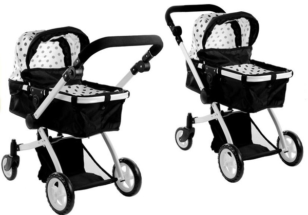 Puppenwagen Alice Kinderwagen 2in1 Puppe Babytrage Puppenkarre Wagen Schwarz