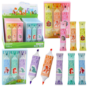 Highlighter Set Pink Blue Animal Motif Two Tips 3pcs