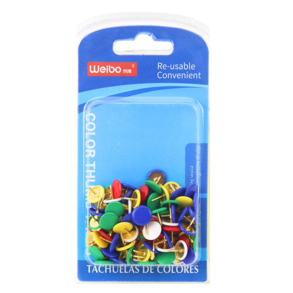 Set of Flat Head Pushpins for Office and School, Colored, 90 pcs.