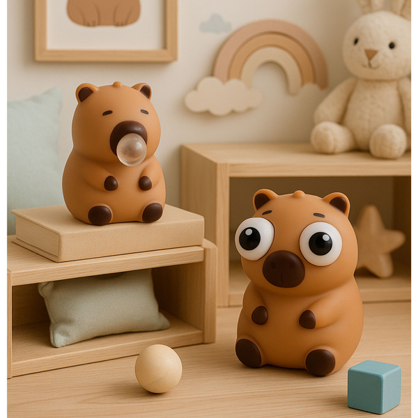 Capybara Anti-Stress Squishy mit aufklappbaren Blasenaugen, braun, 8,5 cm