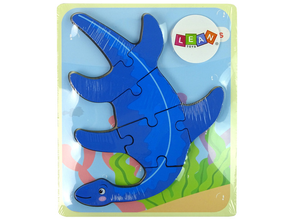 Drewniane Puzzle Dinozaur Pterodaktyl Różowy Pliosaurs Niebieski 
