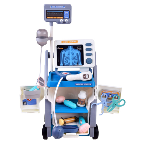 Little Doctor's Set Medical Cart X-Ray ECG Lights Blue 16 pcs.