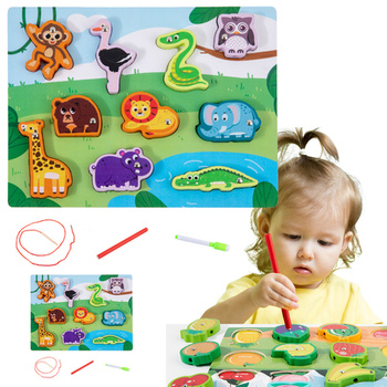 Holzpuzzle, Magnete, Schnur zum Verflechten von Tieren