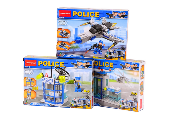 Police Boat Plane Helicopter Construction Bricks Blue MIX