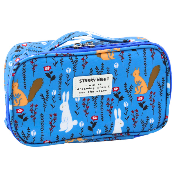 School Pencil Case Organizer Roomy Additional Pocket Blue 21.5cm