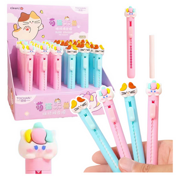 Eraser Pen Extendable With Cat Figure Blue Pink