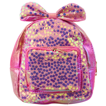 Children's Backpack With Sequins, Flowers, Bow, Pink, 22cm, 2.8L