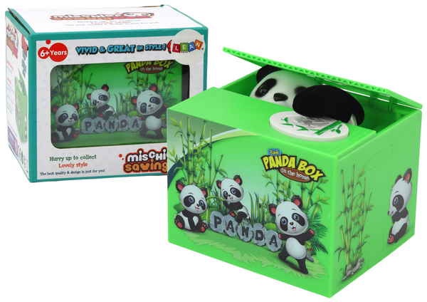 Panda Piggy Bank Learning to Save Teddy Bear Green Box