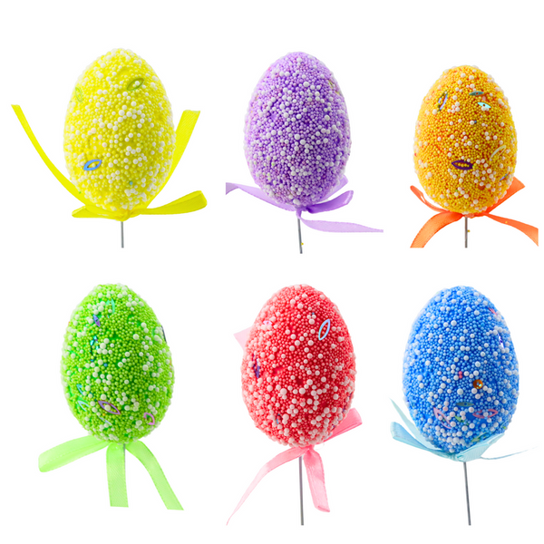 Easter Eggs On A Wire Pick Colorful Patterns Ribbon Decoration 6pcs A