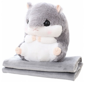 Plush Hamster Hand Warmer Blanket 100 x 90 cm 3in1 Gray 35cm