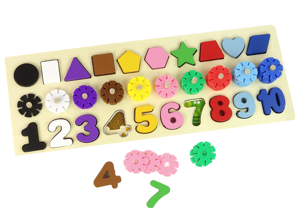 Educational Wooden Board 3 in 1 Numbers Shapes