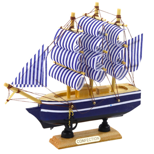 Collectible Model Decorative Sailing Ship White and Blue 16x15cm