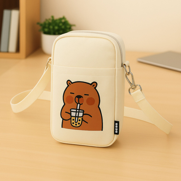 Capybara Schultertasche mit verstellbarem Riemen, Weiß, 20 x 14,5 cm