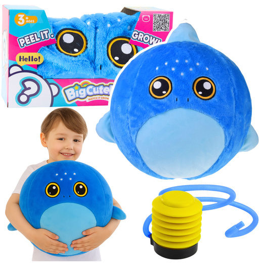 Piłka Do Skakania Rosnąca Pluszowa Rekin Niebieski Pompka 50 cm 