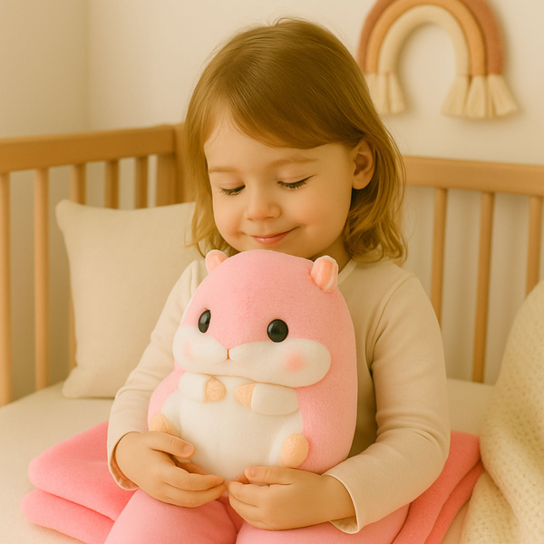 Plush Hamster Hand Warmer Blanket 190 x 100 cm 3in1 Pink 35cm