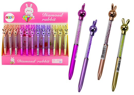 Kugelschreiber mit Hase, Diamanten, blau, 0,7-mm-Mix-Mine