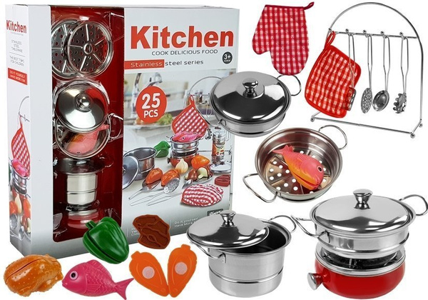 A set of dishes, pots and small cooks, stainless steel